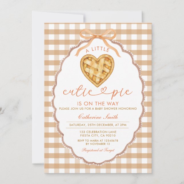 Gingham Heart Cutie Pie is on the way Baby Shower Invitation (Front)