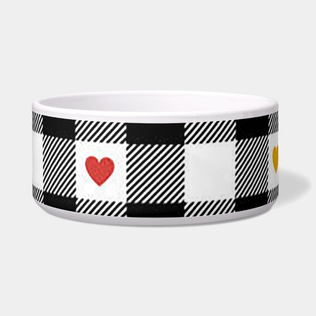 Gingham Heart Dog Bowl (Front)