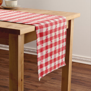 Gingham Heritage Print Plaid Red and White Checker Short Table Runner
