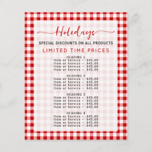 Gingham Holiday Special Christmas Price List Menu Flyer
