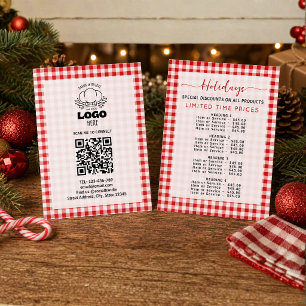 Gingham Holiday Special Christmas Price List Menu Flyer