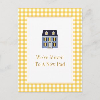 Gingham Home Moving Postcard by starstreamdesign at Zazzle