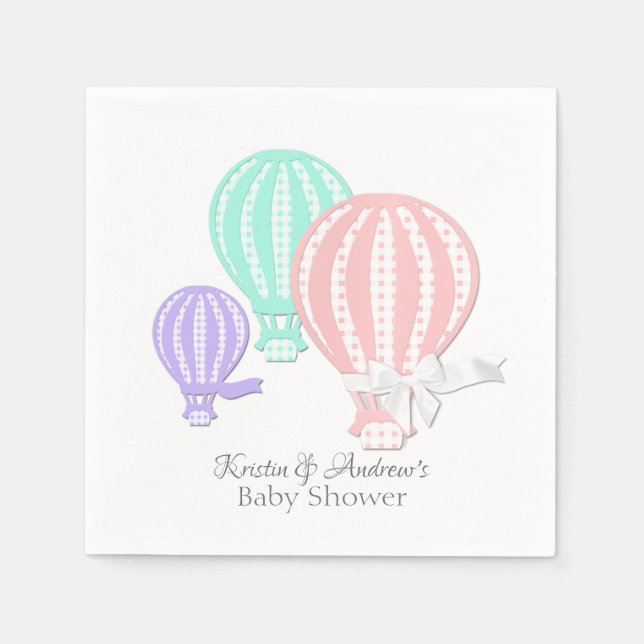 Gingham Hot Air Balloon Adventure Baby Shower Paper Napkins (Front)