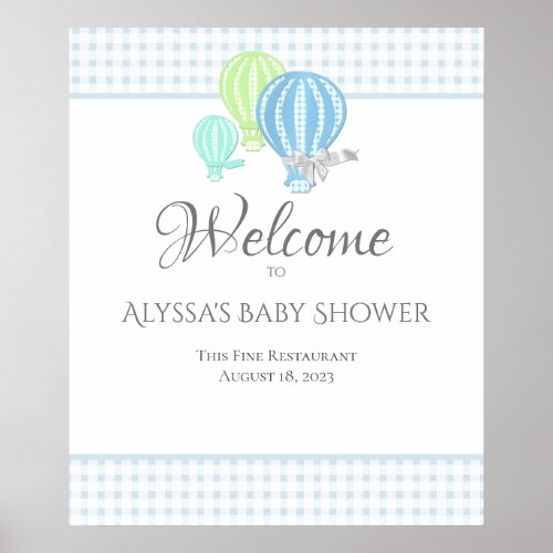 Gingham Hot Air Balloons Baby Shower Welcome Sign