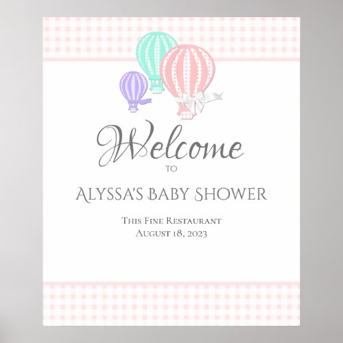 Gingham Hot Air Balloons Baby Shower Welcome Sign