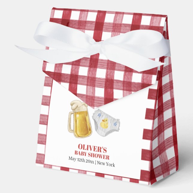 Gingham Huggies Chuggies Beer Diaper Baby Shower  Favor Boxes (Front)