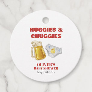 Gingham Huggies Chuggies Beer Diaper Baby Shower  Favor Tags