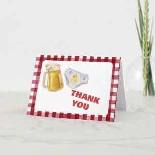 Gingham Huggies Chuggies Beer Diaper Baby Shower  Letterpress Thank You Card
