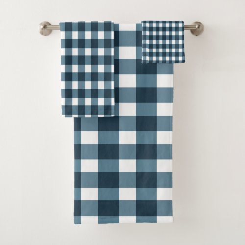 Gingham Indigo Blue Pattern Bath Towel Set