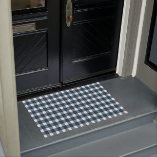Gingham Indigo Blue Pattern Doormat