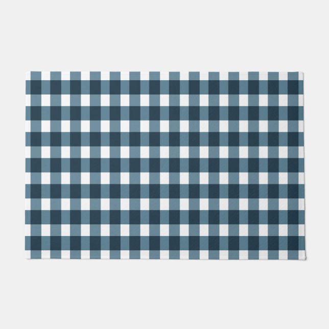 Gingham Indigo Blue Pattern Doormat (Front)