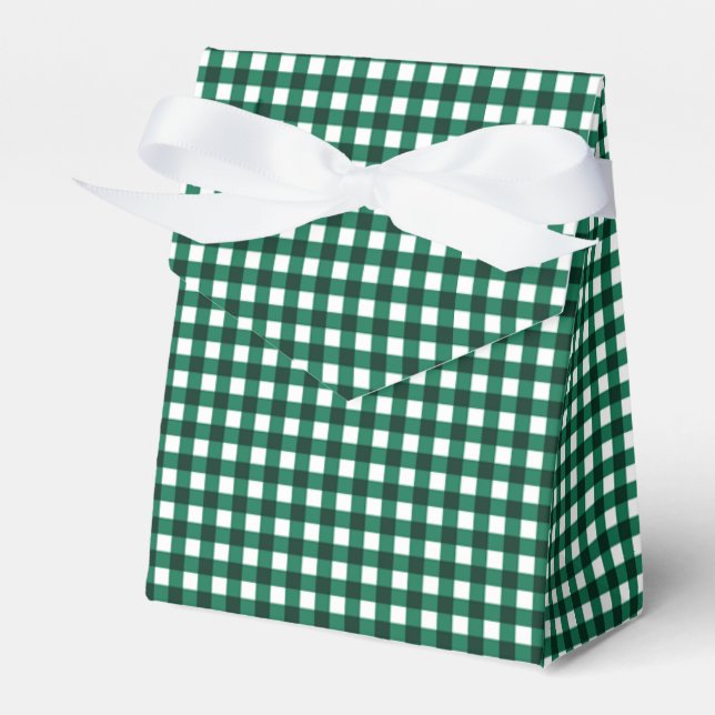 Gingham-Jade Green-Favor Box, Tent Favor Boxes (Front Side)