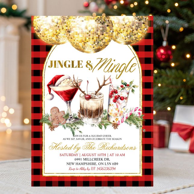 Gingham Jingle Mingle Christmas Cocktail Party Invitation (Creator Uploaded)