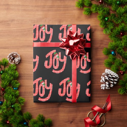 Gingham Joy On Black Wrapping Paper