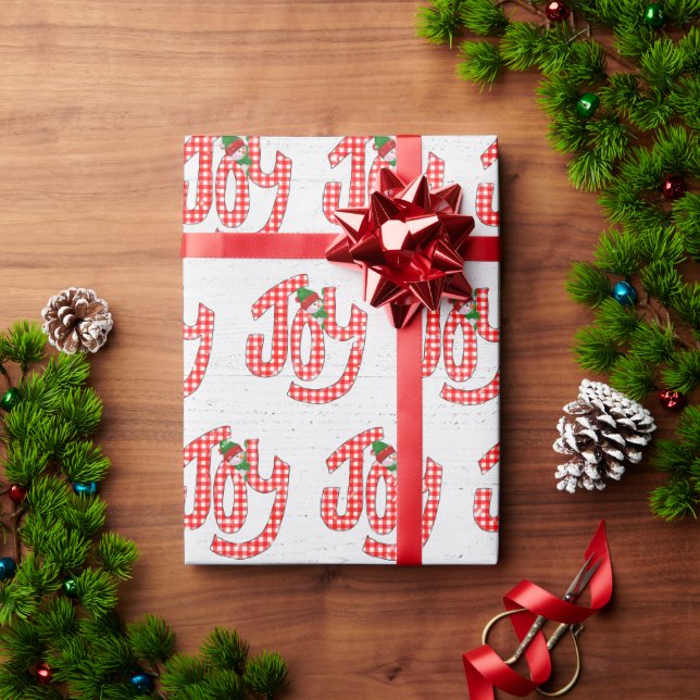 Gingham Joy On Whitewashed Wood  Wrapping Paper (Holiday Gift)
