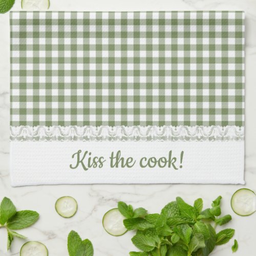 Gingham Lace and Name in Highland Green Kitchen Towel