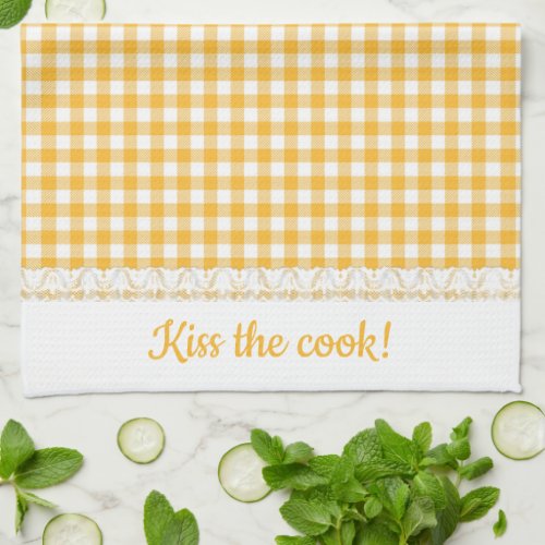 Gingham Lace and Name in Lightening Yellow Kitchen Towel