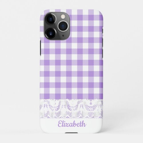 Gingham lace and name in purple Phone Case