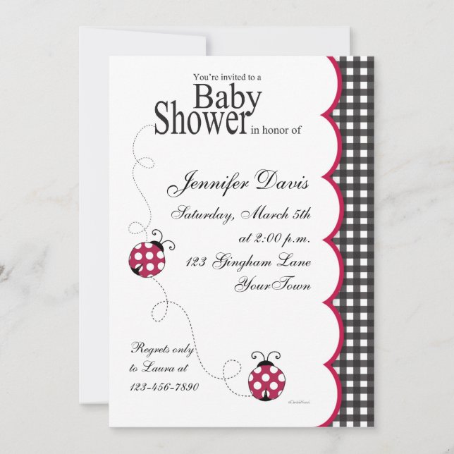 Gingham Lady Bug Baby Shower Invitation (Front)