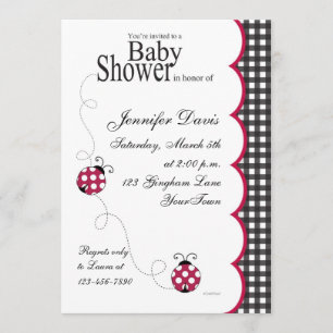Gingham Lady Bug Baby Shower Invitation