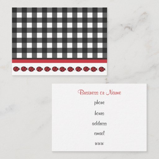 Customizable Gingham Ladybug Business Card