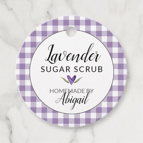 Gingham Lavender Sugar Scrub with Ingredients Favor Tags