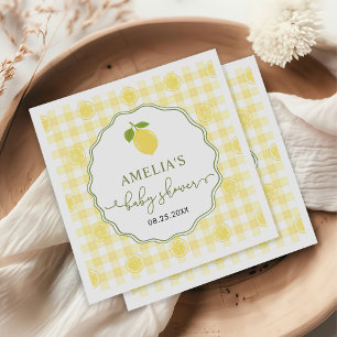 Gingham Lemon Citrus Themed Baby Shower Napkins