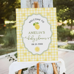 Gingham Lemon Citrus Themed Baby Shower Welcome Foam Board