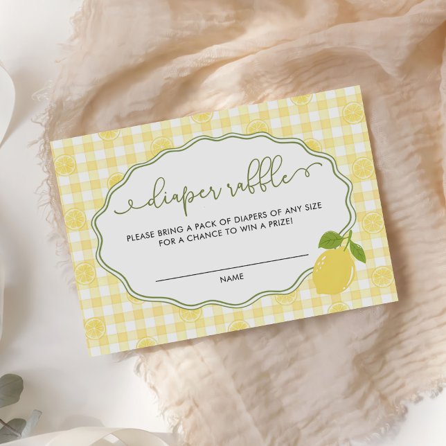 Gingham Lemon Citrus Themed Diaper Raffle Enclosure Card (Creator Uploaded)
