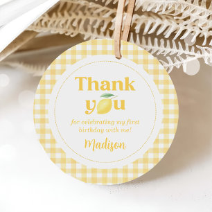 Gingham Lemon Themed 1st Birthday Favor Tags