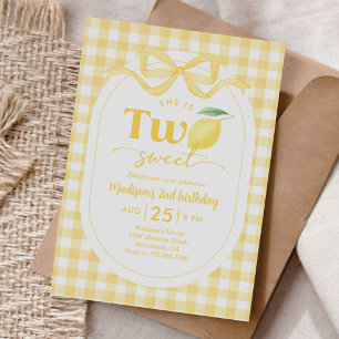 Gingham Lemon Themed 2nd Birthday Invitation