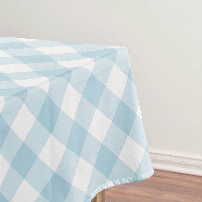 Gingham Light Blue And White Plaid Pattern Tablecloth (In Situ)