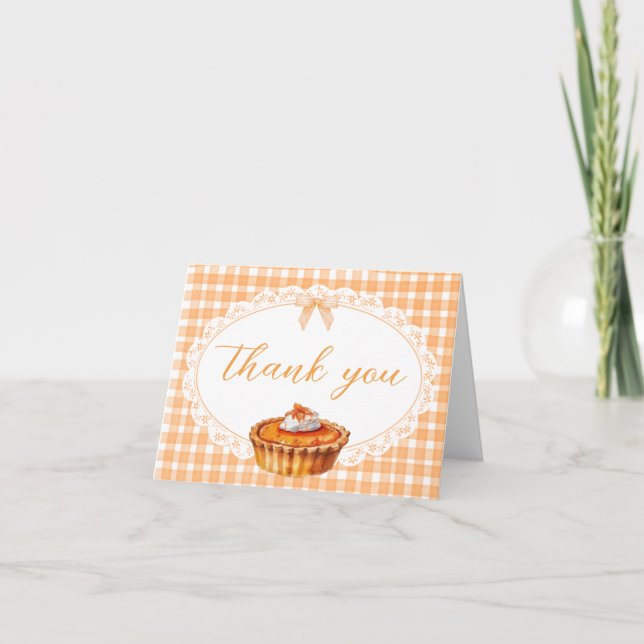 Gingham Little Cutie Pie Baby Shower Thank You Card (Front)