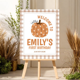 Gingham Little Pumpkin 16x20 Welcome Sign