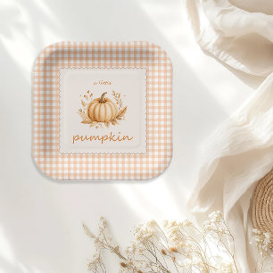Gingham Little Pumpkin Baby Shower Paper Plates