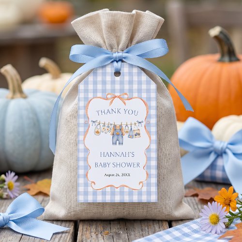 Gingham Little Pumpkin Boy Fall Baby Shower Gift Tags