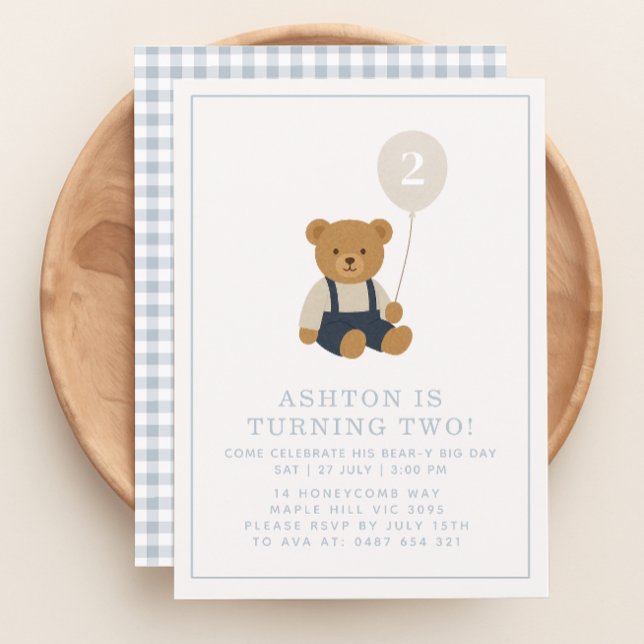 Gingham, little teddy bear birthday  invitation (Creator Uploaded)