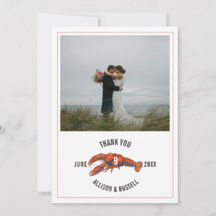 Gingham Lobster Rustic Coastal Wedding Thank You Card