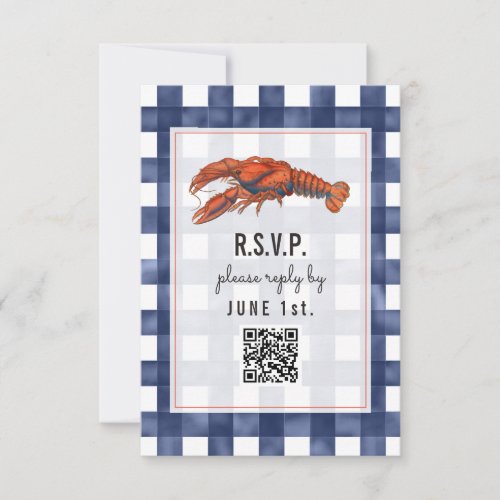 Gingham Lobster Rustic Wedding QR Code RSVP Card