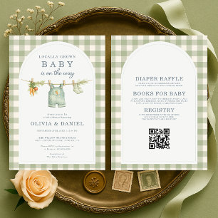Gingham Locally Grown All in One Baby Shower Invitation