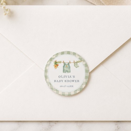 Gingham Locally Grown Baby Shower Party Classic Round Sticker