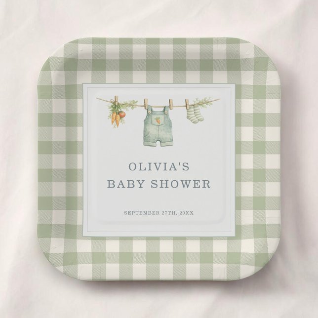 Gingham Locally Grown Baby Shower Party Paper Plates (Creator Uploaded)