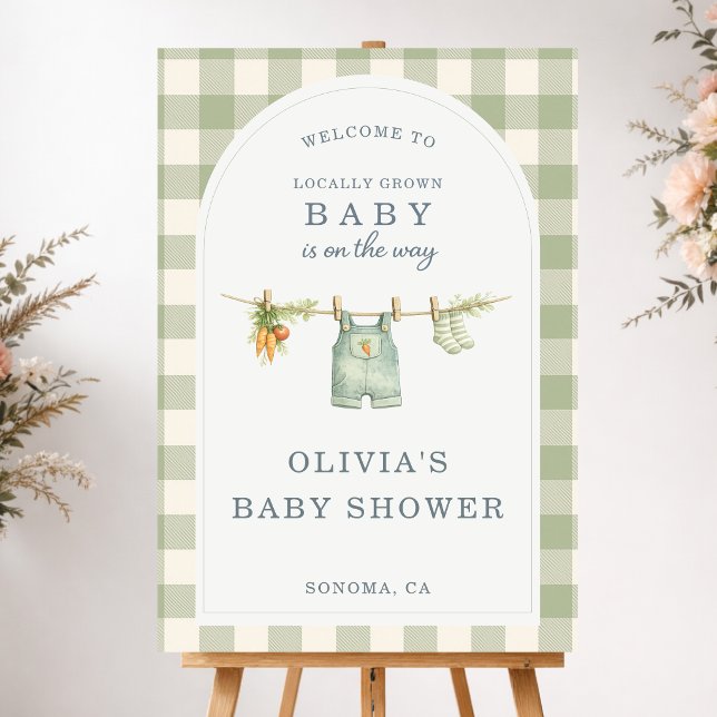 Gingham Locally Grown Baby Shower Welcome Foam Board (Creator Uploaded)
