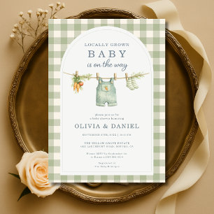 Gingham Locally Grown Couples Baby Shower Invitation