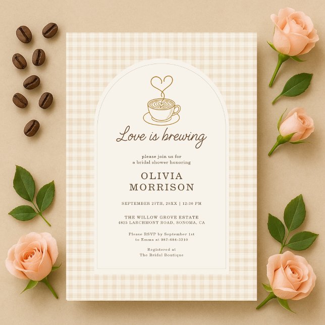 Gingham Love is Brewing Coffee Bridal Shower Invitation (Creator Uploaded)