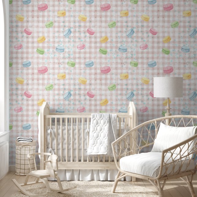 Gingham macaron pink wallpaper  (Kids)