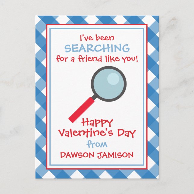 Gingham Magnifying Glass Valentine's Cards (Front)