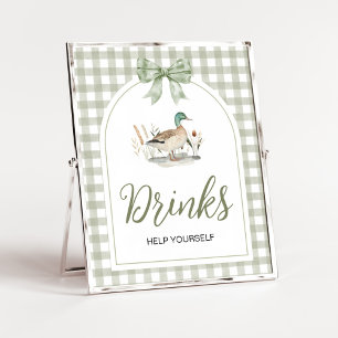Gingham Mallard Duck Baby Shower Drinks Sign