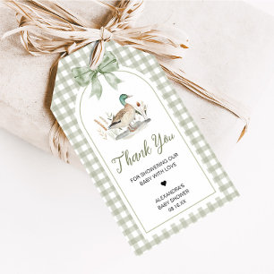 Gingham Mallard Duck Baby Shower Favor Tags