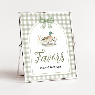 Gingham Mallard Duck Baby Shower Favors Sign